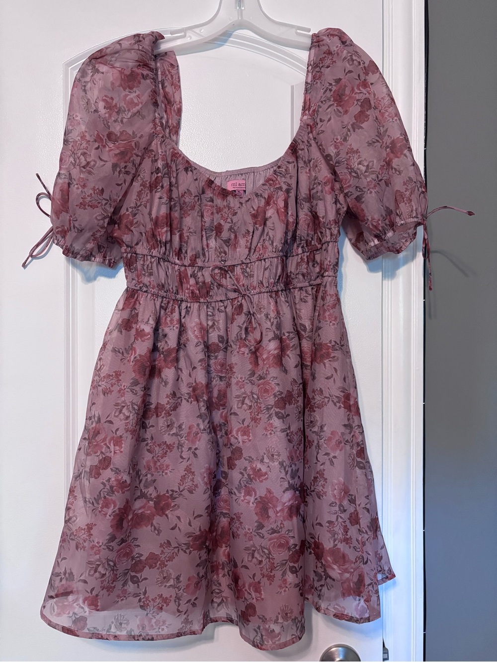 Mi ami Francesca's Collections Rose Floral Puff-Sleeve Dress XL